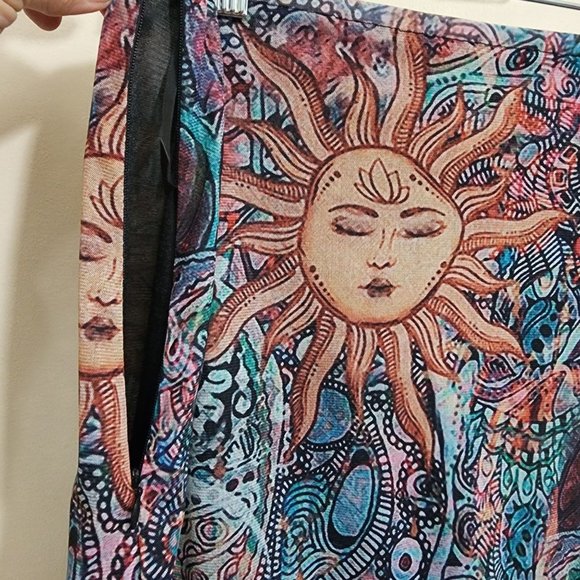 Sun with lotus flower print Y2K skirt with lettuce hem woman's size medium - Picture 5 of 8